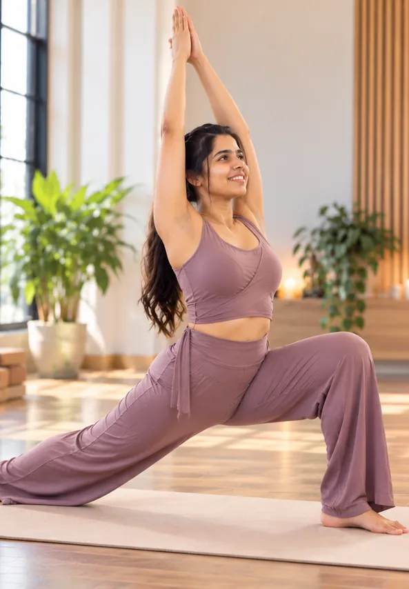 High lunge with arms raised